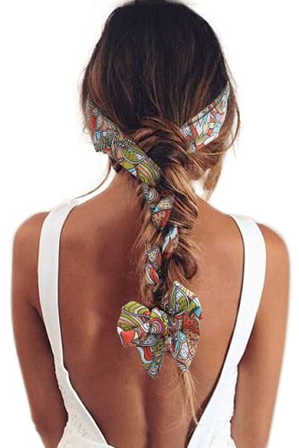 BARSDAR Women Long Head Wraps Bands - Twist Knotted Headbands for Women Long Thick Hair 3PCS Chiffon Criss Cross Head Wraps Non Slip Hair Band (Cashews Red Orange Purple)