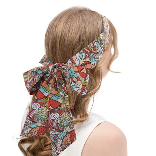 BARSDAR Women Long Head Wraps Bands - Twist Knotted Headbands for Women Long Thick Hair 3PCS Chiffon Criss Cross Head Wraps Non Slip Hair Band (Cashews Red Orange Purple)