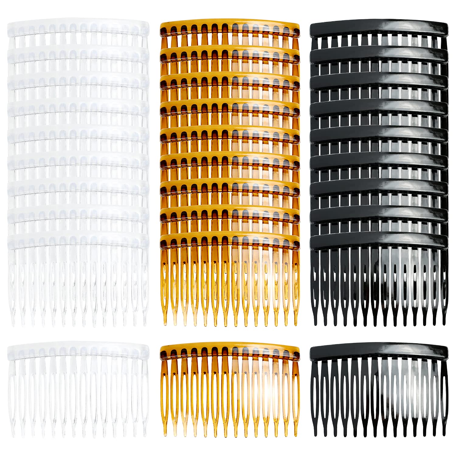BARSDAR 30 Pack Clear White Black Brown Plastic Hair Side Combs Slide Bun Holder with 14 Teeth DIY Headpieces Clips Grips Barrettes Accessories for Women Girls Wedding Brides Veil (Mix)