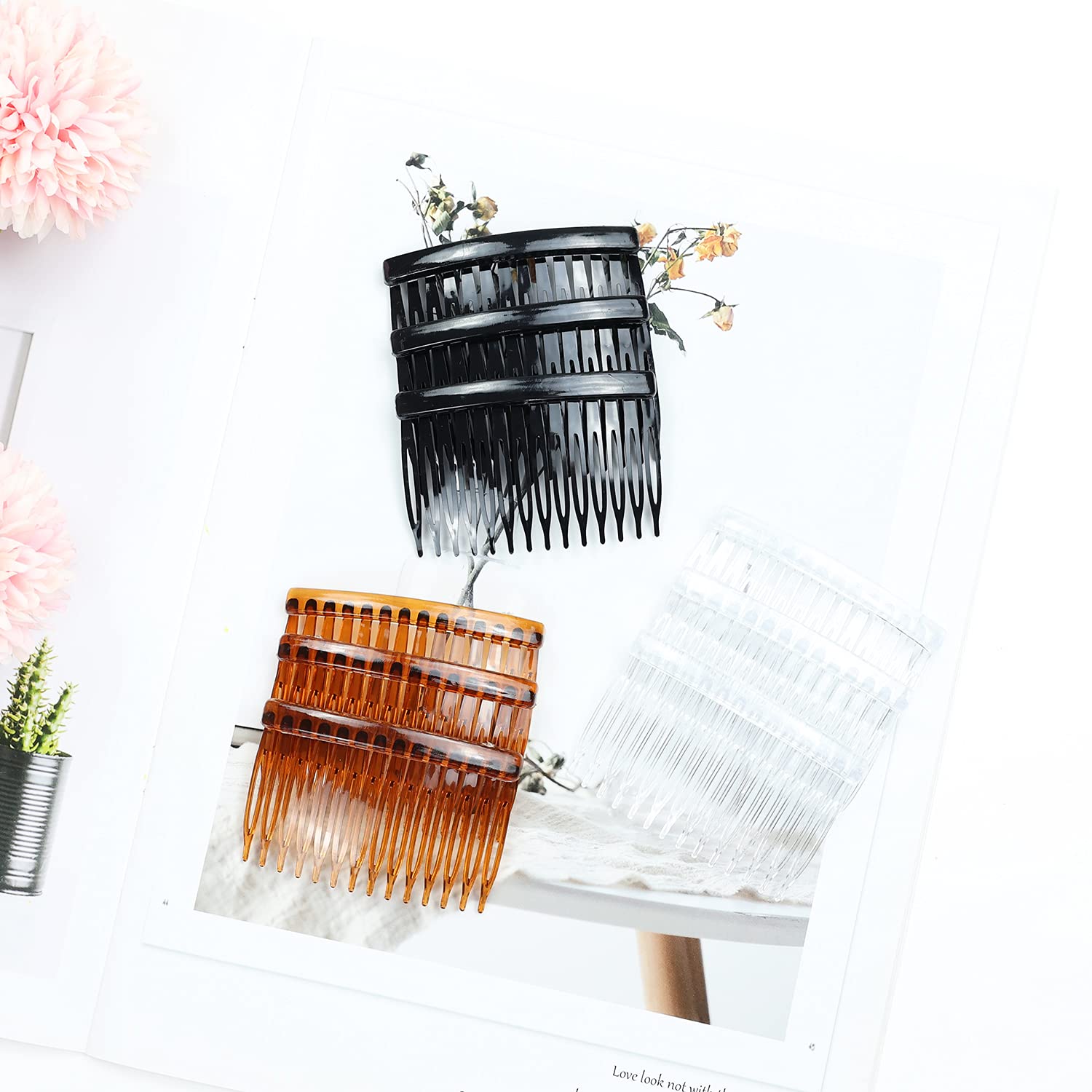 BARSDAR 30 Pack Clear White Black Brown Plastic Hair Side Combs Slide Bun Holder with 14 Teeth DIY Headpieces Clips Grips Barrettes Accessories for Women Girls Wedding Brides Veil (Mix)