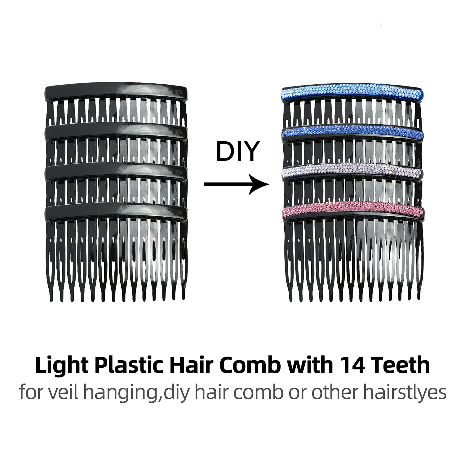 BARSDAR 30 Pack Clear White Black Brown Plastic Hair Side Combs Slide Bun Holder with 14 Teeth DIY Headpieces Clips Grips Barrettes Accessories for Women Girls Wedding Brides Veil (Mix)