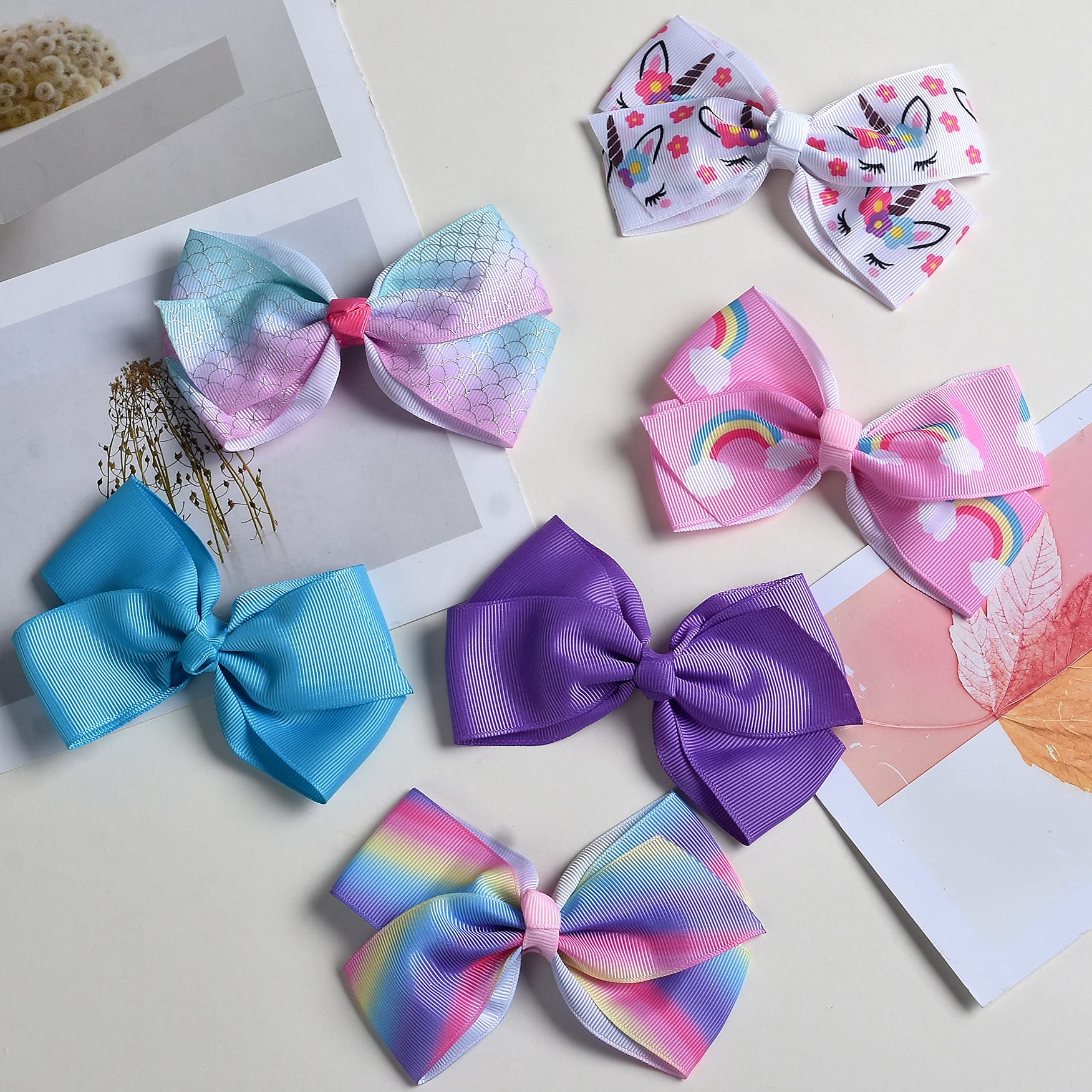 BARSDAR 12PCS Hair Bows For Girls 5 Inches Large Hair Bows Clips Toddler unicorn hair bow holder organizer
