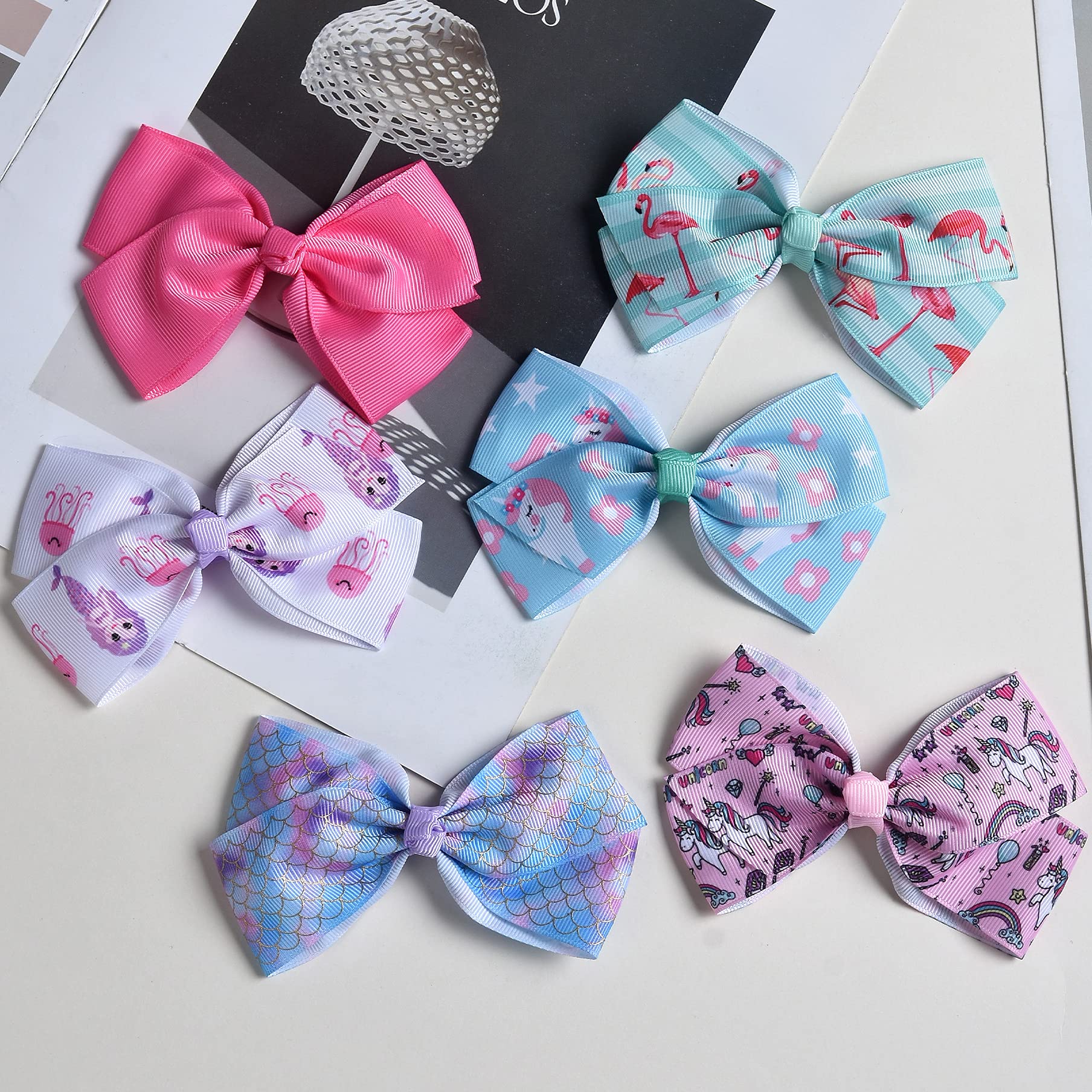 BARSDAR 12PCS Hair Bows For Girls 5 Inches Large Hair Bows Clips Toddler unicorn hair bow holder organizer