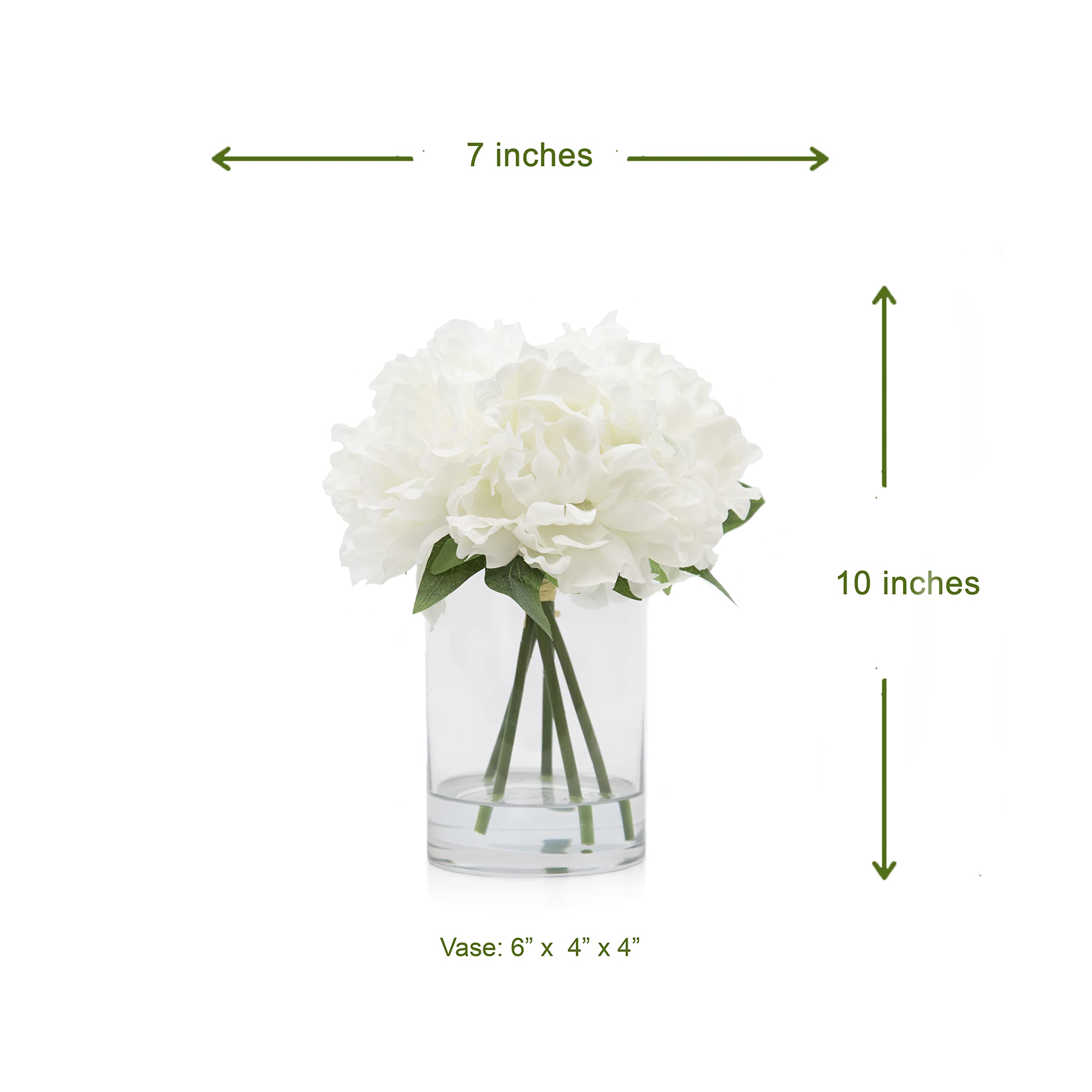 BARSDAR Need Artificial Flowers Fake 5Heads Peony Silk Flower with Clear Glass Vase Décor Arrangements for Wedding Decoration Table Centerpieces - Cream Bouquet