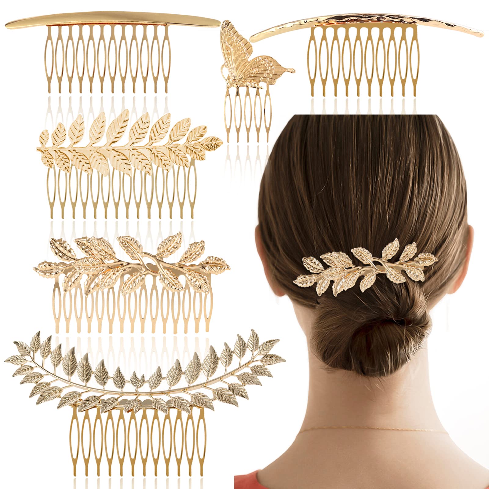 BARSDAR 6 Pack Vintage Hair Side Combs Metal for Women Girl, Bridal Leaf Decorative Clips Gold French Twist Hair Slide Comb with Teeth Grip for Bride Wedding Headpiece Hair Accessories