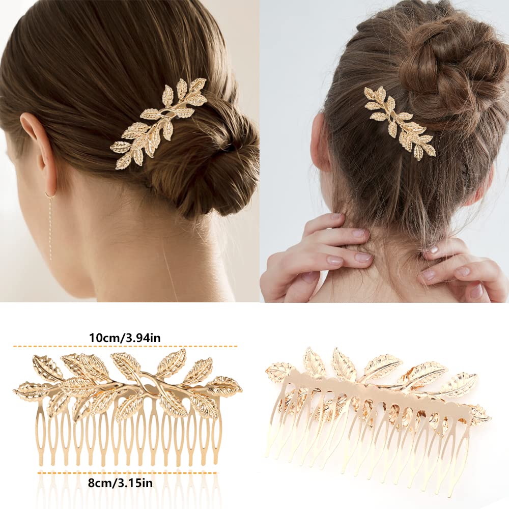 BARSDAR 6 Pack Vintage Hair Side Combs Metal for Women Girl, Bridal Leaf Decorative Clips Gold French Twist Hair Slide Comb with Teeth Grip for Bride Wedding Headpiece Hair Accessories