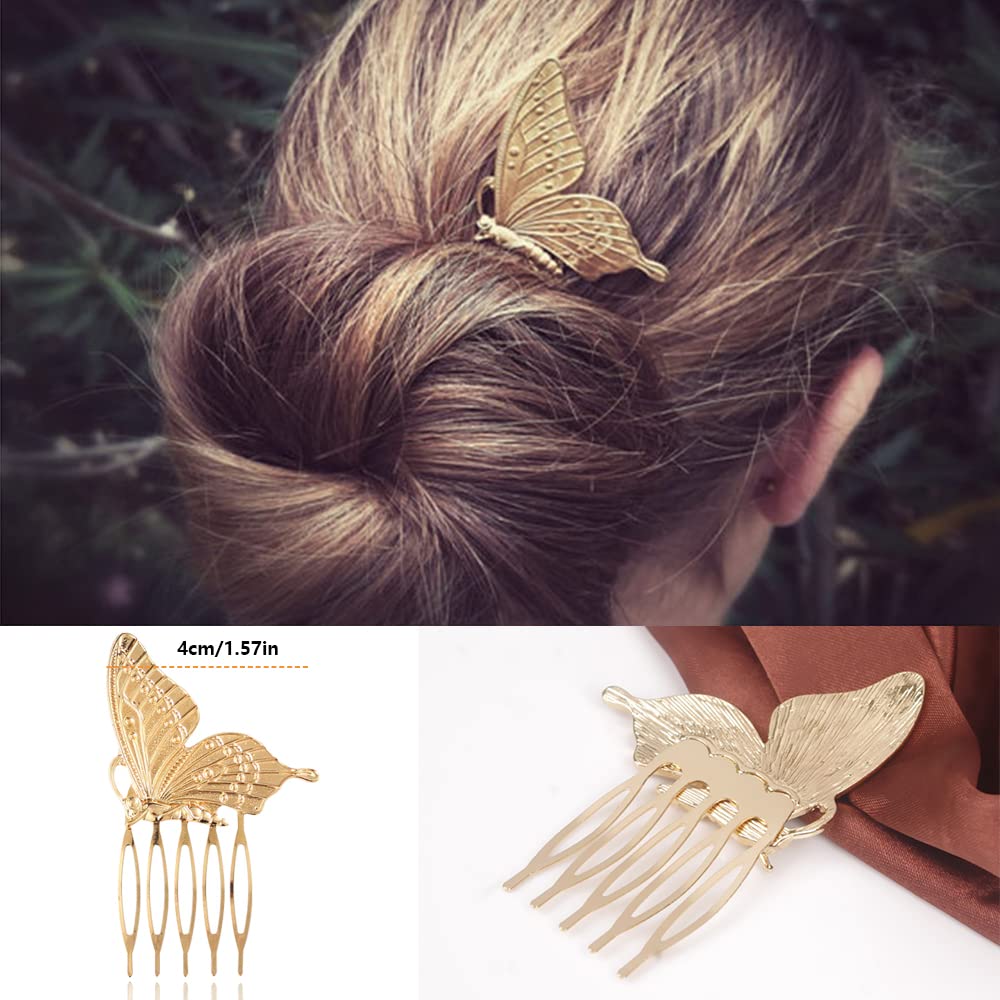 BARSDAR 6 Pack Vintage Hair Side Combs Metal for Women Girl, Bridal Leaf Decorative Clips Gold French Twist Hair Slide Comb with Teeth Grip for Bride Wedding Headpiece Hair Accessories
