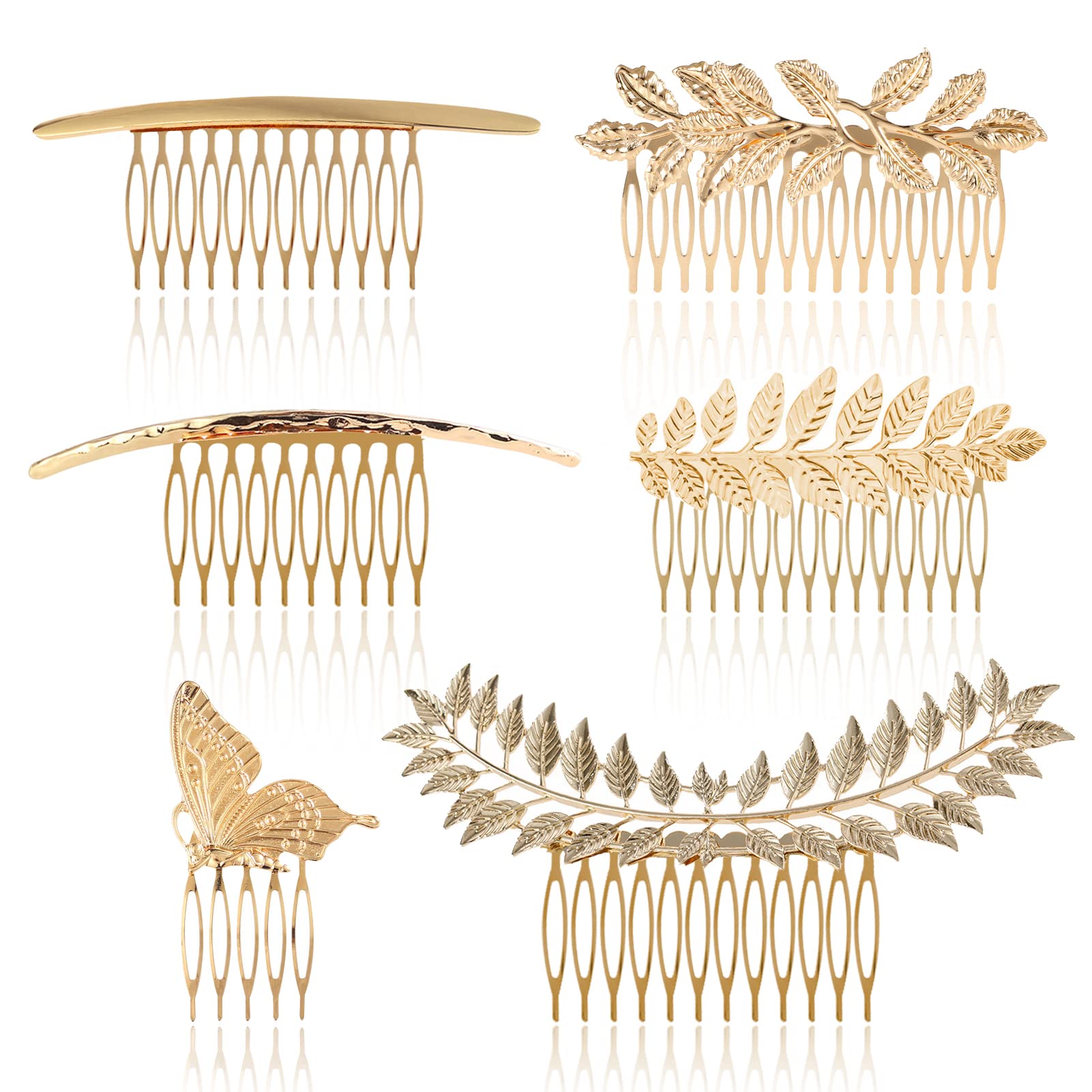 BARSDAR 6 Pack Vintage Hair Side Combs Metal for Women Girl, Bridal Leaf Decorative Clips Gold French Twist Hair Slide Comb with Teeth Grip for Bride Wedding Headpiece Hair Accessories
