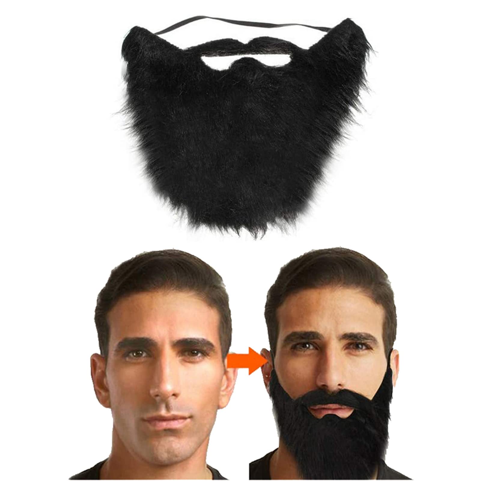 BARSDAR Halloween Party Fake Beard, Funny Black Fake Beard with Mustache for Costume Party Realistic False Facial Hair