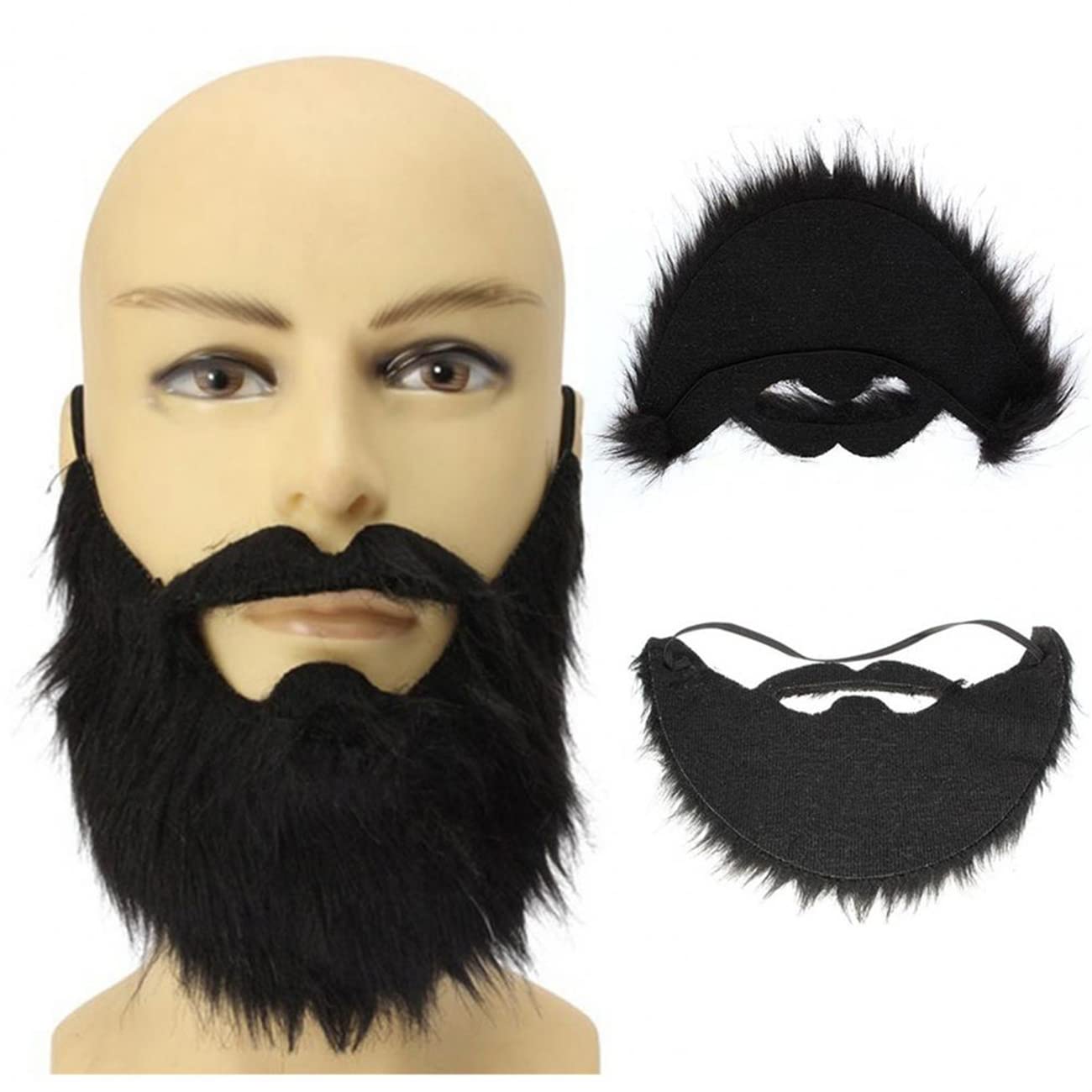 BARSDAR Halloween Party Fake Beard, Funny Black Fake Beard with Mustache for Costume Party Realistic False Facial Hair