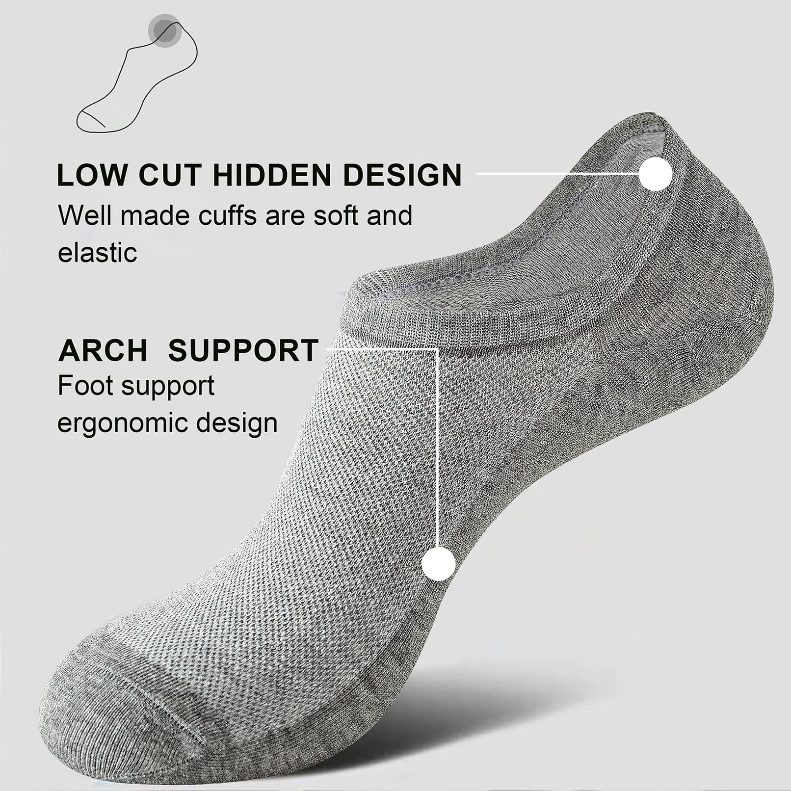 BARSDAR No Show Men Socks Low Cut Non Slip Cotton Invisible Sock 6 Pairs
