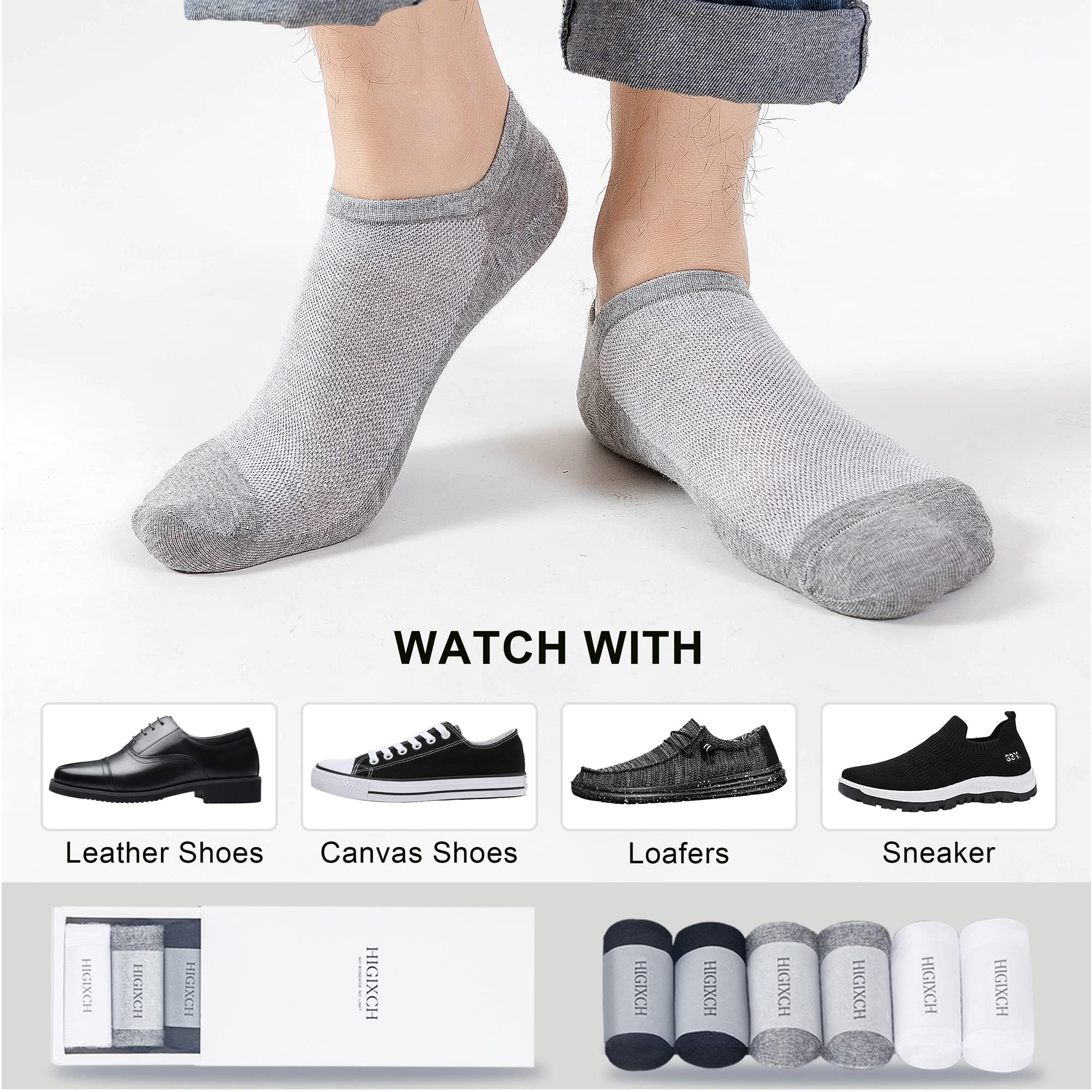 BARSDAR No Show Men Socks Low Cut Non Slip Cotton Invisible Sock 6 Pairs