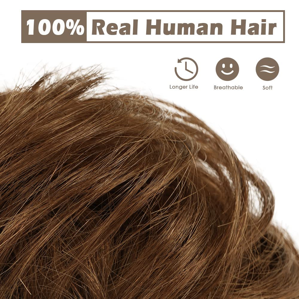 BARSDAR 100% Human Hair Bun, Real Hair Messy Bun Scrunchies Human Hair Rose Bun Extensions Curly Brown Hair Bun Hair Piece for Women Tousled Updo Chignons Daily (32g,Medium Chestnut Brown)