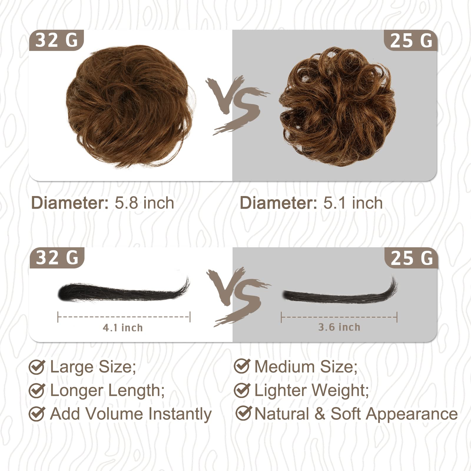 BARSDAR 100% Human Hair Bun, Real Hair Messy Bun Scrunchies Human Hair Rose Bun Extensions Curly Brown Hair Bun Hair Piece for Women Tousled Updo Chignons Daily (32g,Medium Chestnut Brown)