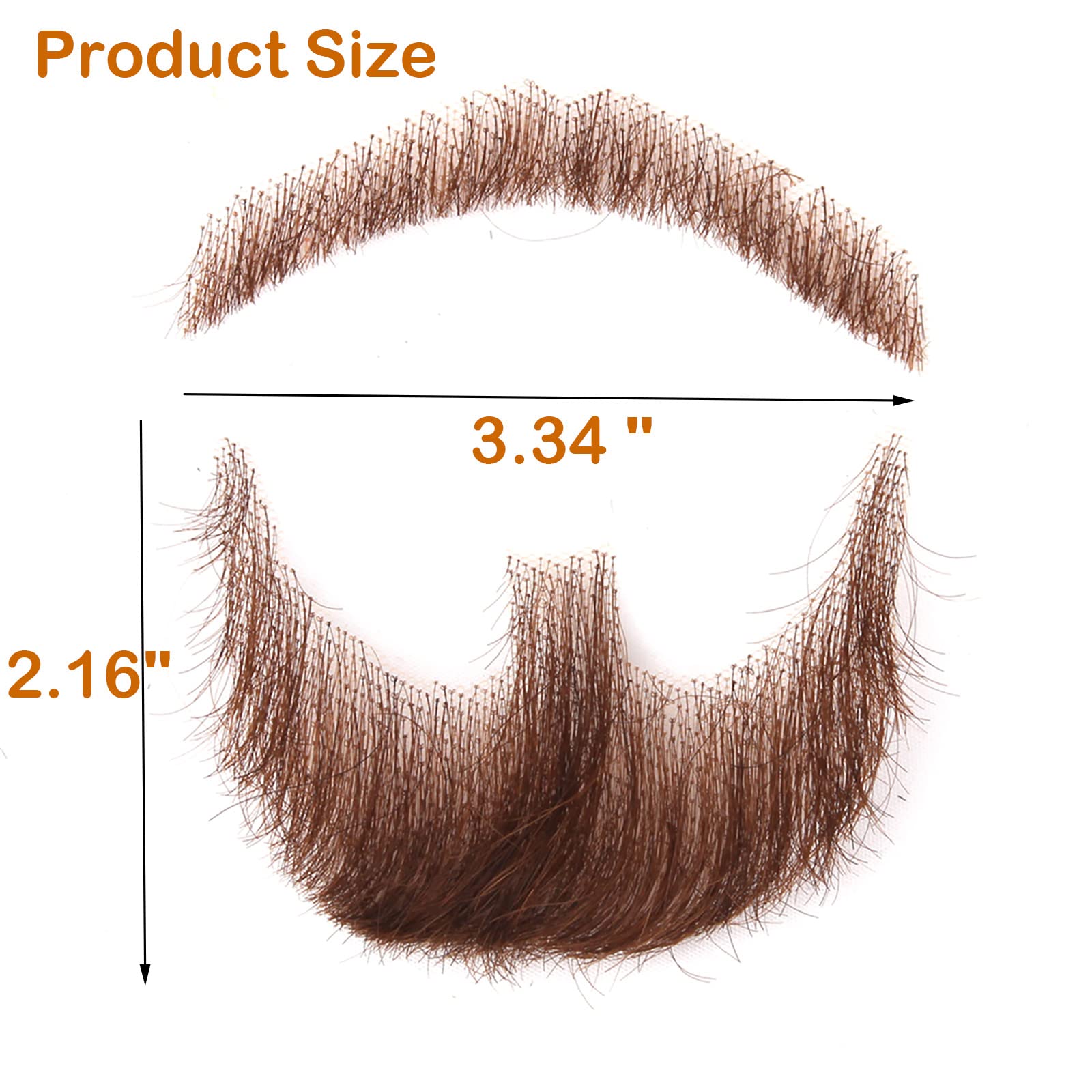 BARSDAR Fake Beard Realistic 100% Human Hair Full Hand Tied Goatee False Beards Lace Invisible Fake Mustache for Halloween Dressing Men Makeup Entertainment/Drama/Party/Movie Prop (Brown)