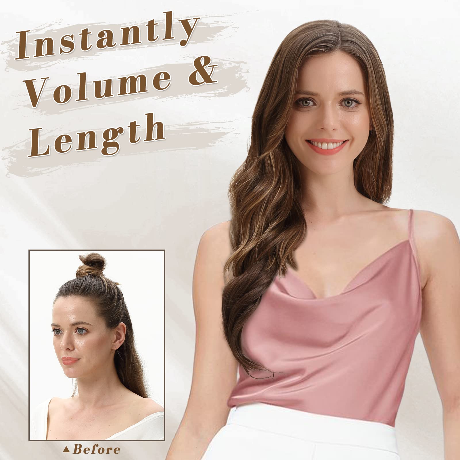BARSDAR Clip in Hair Extensions, 5PCS Long Wavy Clip in Hair Extensions 18 In Black Hair Thick Natural Soft Synthetic Hairpieces Clip ins for Women Girls Daily Make Up Party Halloween-Natural Black