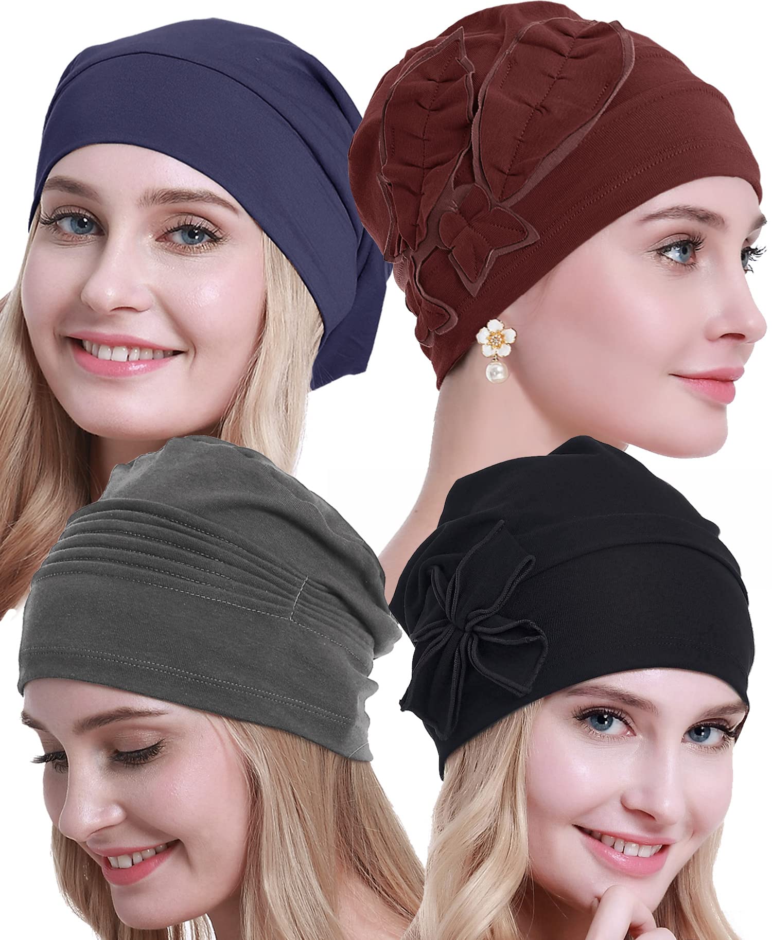 BARSDAR Cotton Chemo Turbans Headwear Beanie Hat Cap for Women Cancer Patient Hairloss