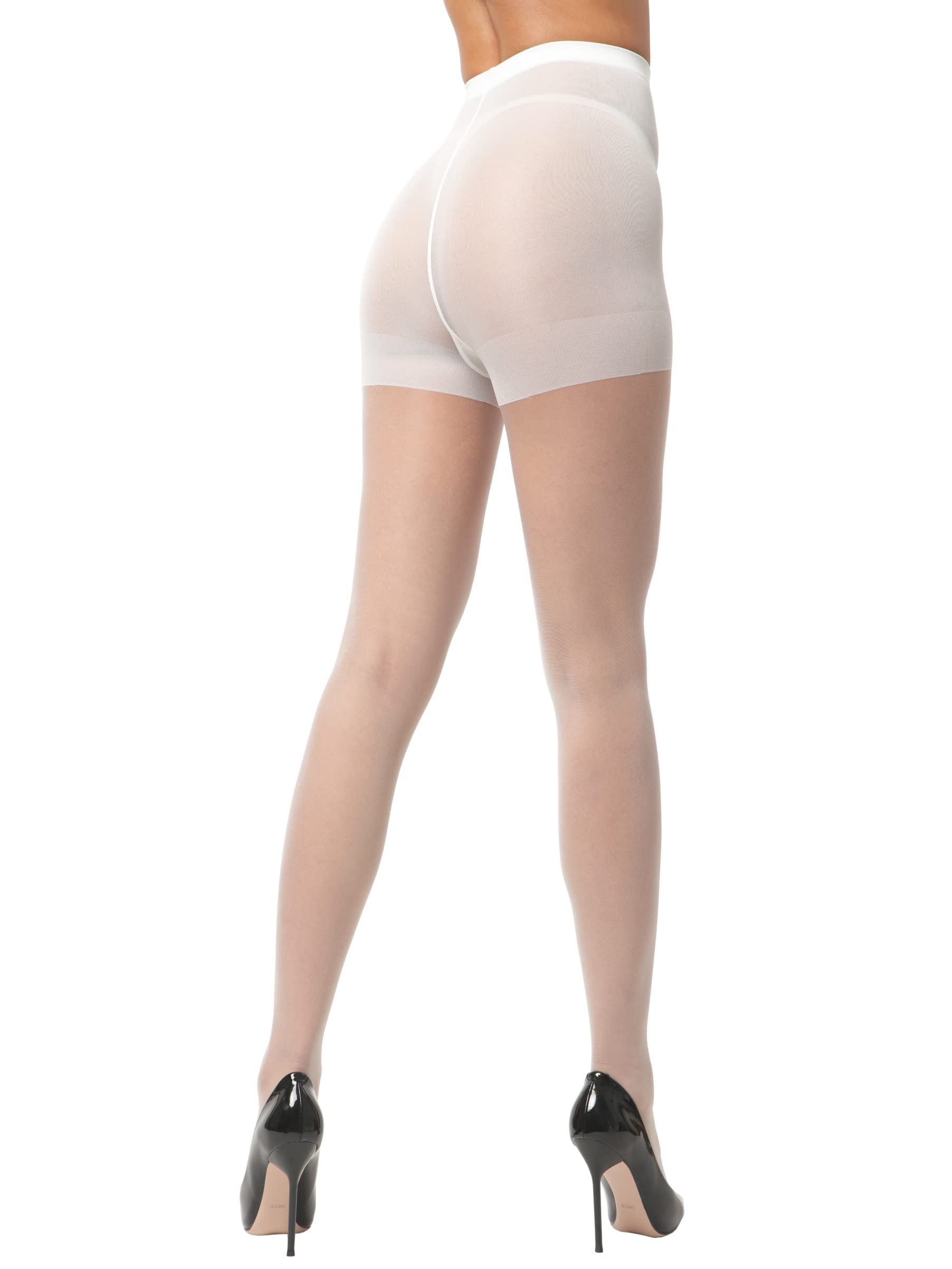 BARSDAR 3 Pairs 20D Women's Sheer Tights with Reinforced Toes White