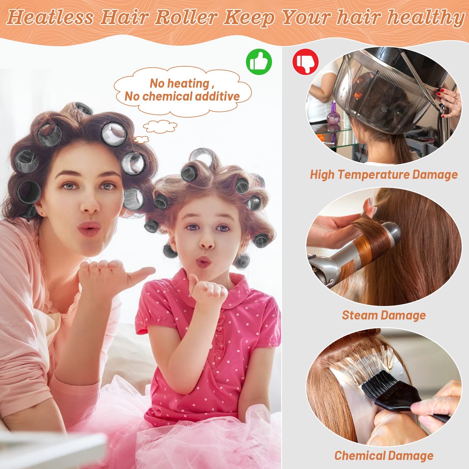 BARSDAR Jumbo Hair Curler Rollers 24PCS Heatless Hair Roller with 12PCS Clips, 4 Sizes（Jumbo Large Medium Small）Self Grip Holding Hair Rollers for Long Medium Short Thick Fine Volume Thin Bangs Hair
