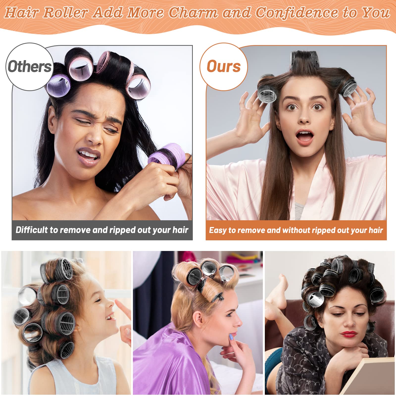 BARSDAR Jumbo Hair Curler Rollers 24PCS Heatless Hair Roller with 12PCS Clips, 4 Sizes（Jumbo Large Medium Small）Self Grip Holding Hair Rollers for Long Medium Short Thick Fine Volume Thin Bangs Hair