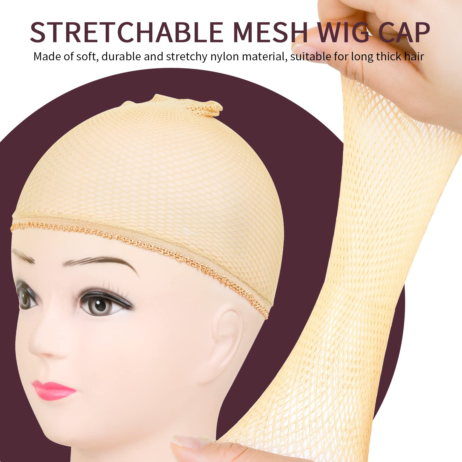 BARSDAR Wig Caps Net, FANDAMEI 4PCS Wig Caps Mesh Net Open End, Light Brown Wig Cap for women, Nylon Mesh Wig Caps Net, Strength Wig Cap Light Brown