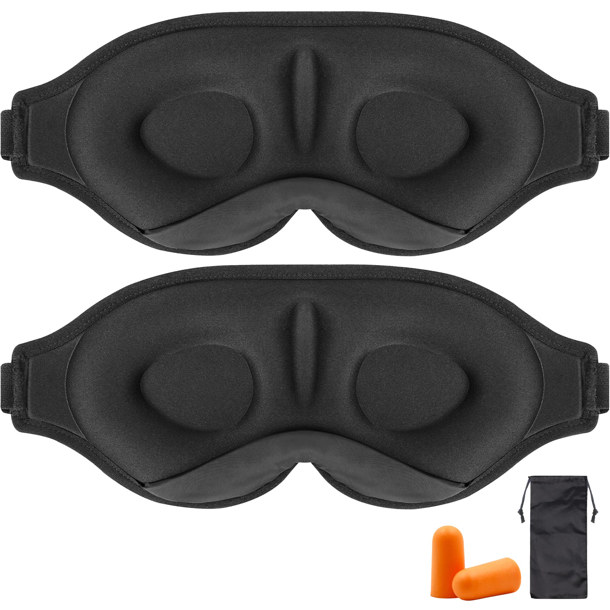 BARSDAR 2 Packs Sleep Mask with 3D Contoured Cup, Eye mask with Adjustable Strap, Soft Breathable Blockout Eye Cover with Zero Pressure for Travel Nap Relax
