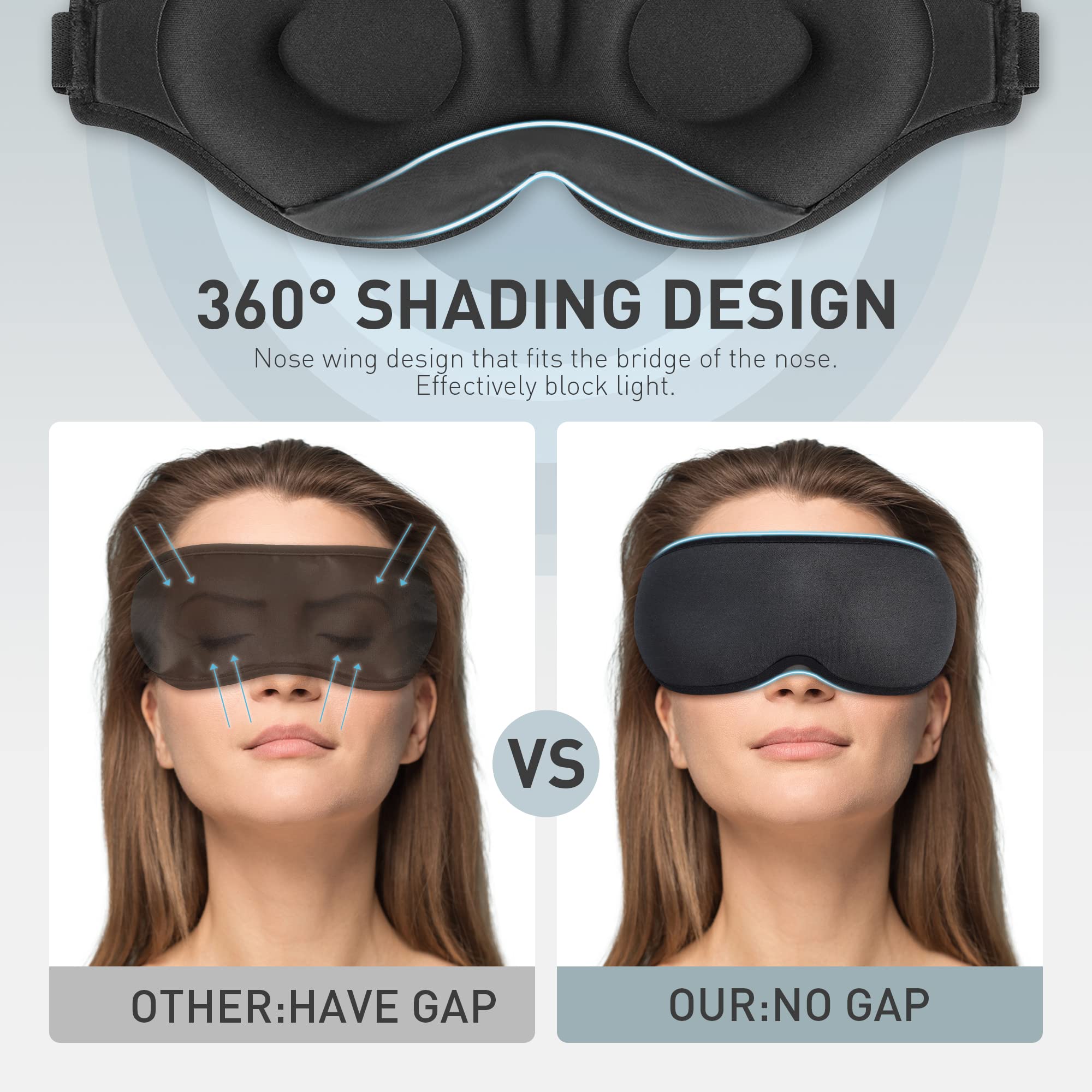 BARSDAR 2 Packs Sleep Mask with 3D Contoured Cup, Eye mask with Adjustable Strap, Soft Breathable Blockout Eye Cover with Zero Pressure for Travel Nap Relax