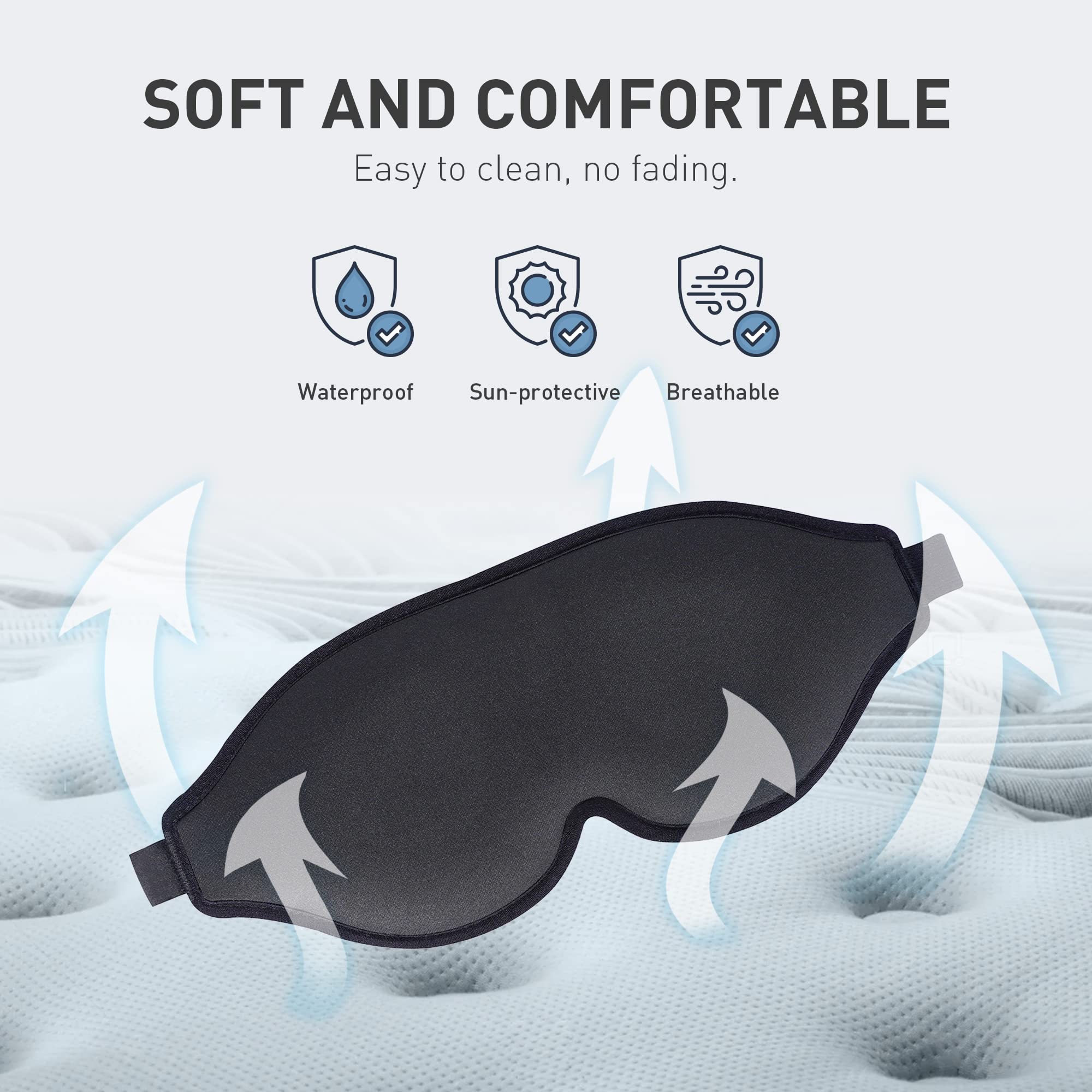 BARSDAR 2 Packs Sleep Mask with 3D Contoured Cup, Eye mask with Adjustable Strap, Soft Breathable Blockout Eye Cover with Zero Pressure for Travel Nap Relax