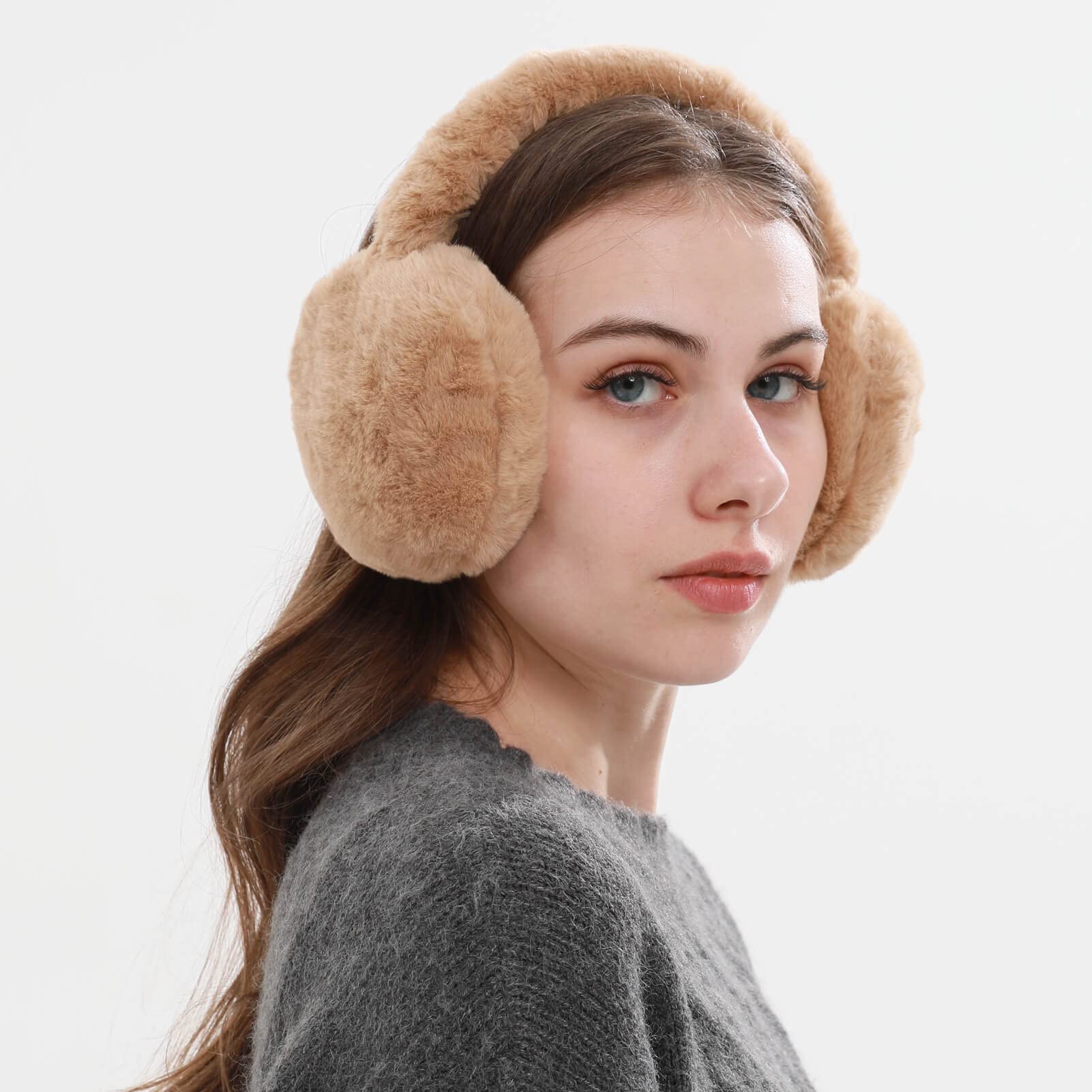 BARSDAR Foldable Ear Muffs for Women, Faux Fur Adjustable Earmuffs for Winter