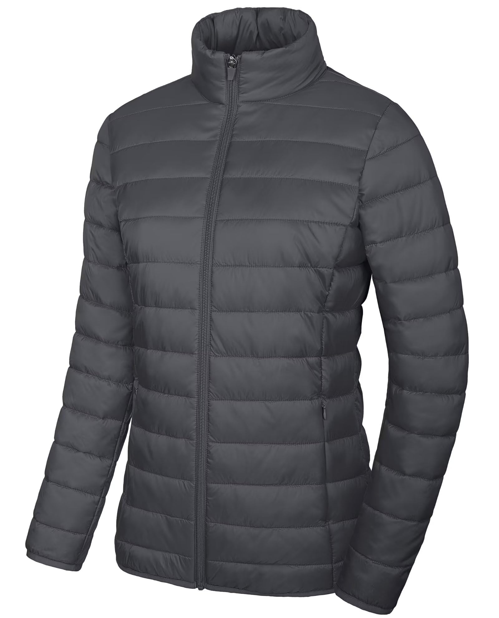 BARSDAR Women's Puffer Jacket Lightweight Quilted Padded 4 Pockets Zip-up Stand-collar Winter Fleece Coat