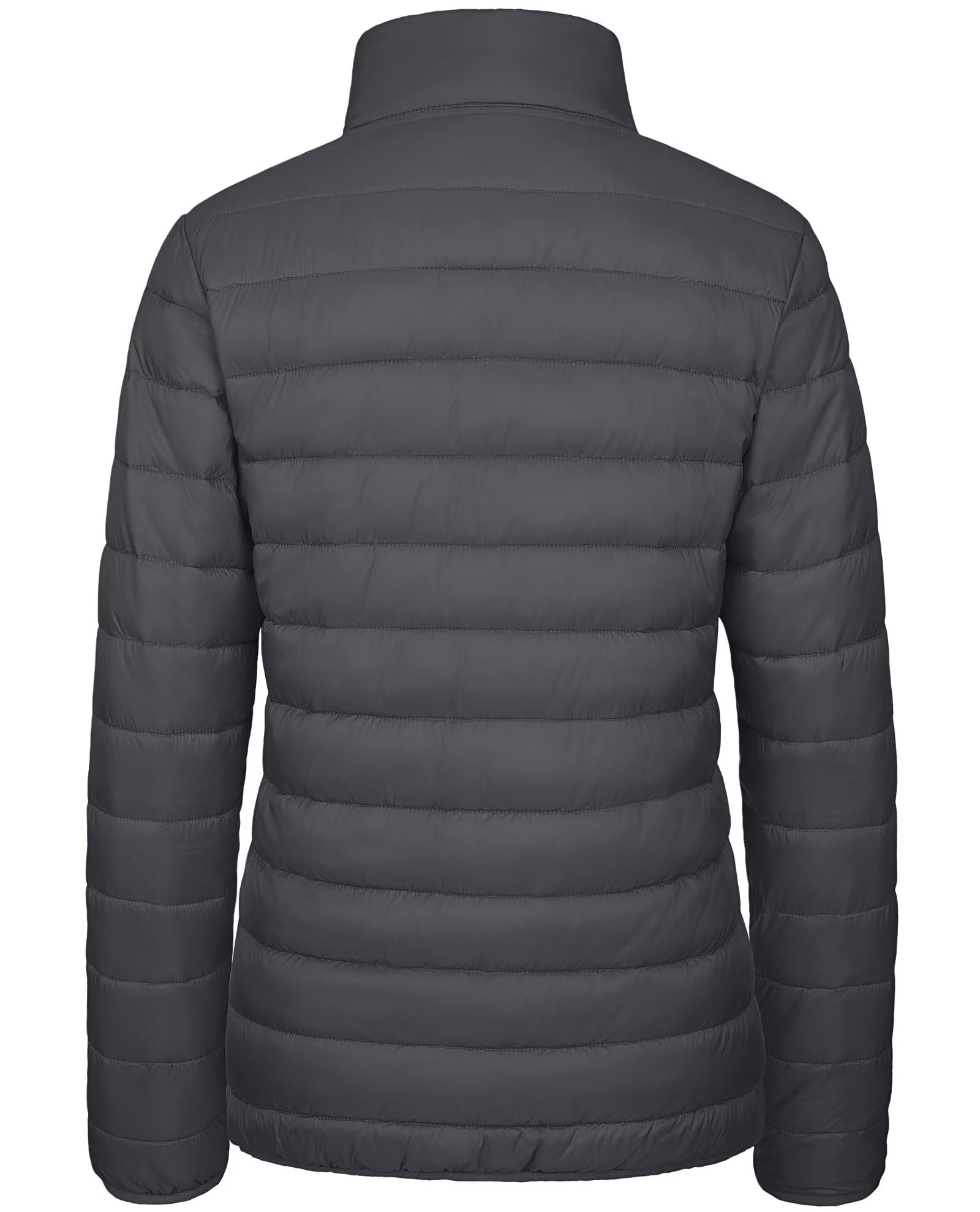 BARSDAR Women's Puffer Jacket Lightweight Quilted Padded 4 Pockets Zip-up Stand-collar Winter Fleece Coat