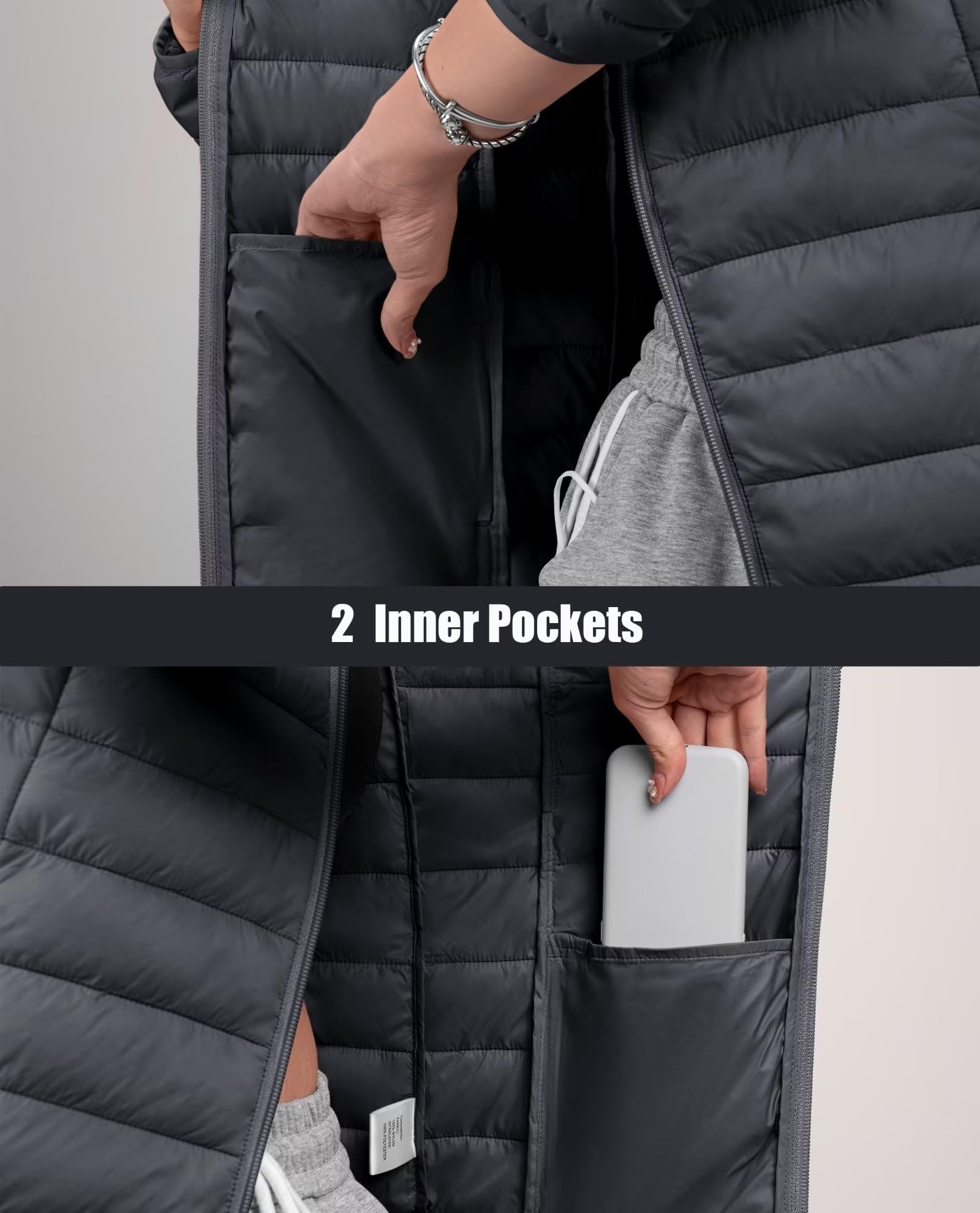 BARSDAR Women's Puffer Jacket Lightweight Quilted Padded 4 Pockets Zip-up Stand-collar Winter Fleece Coat