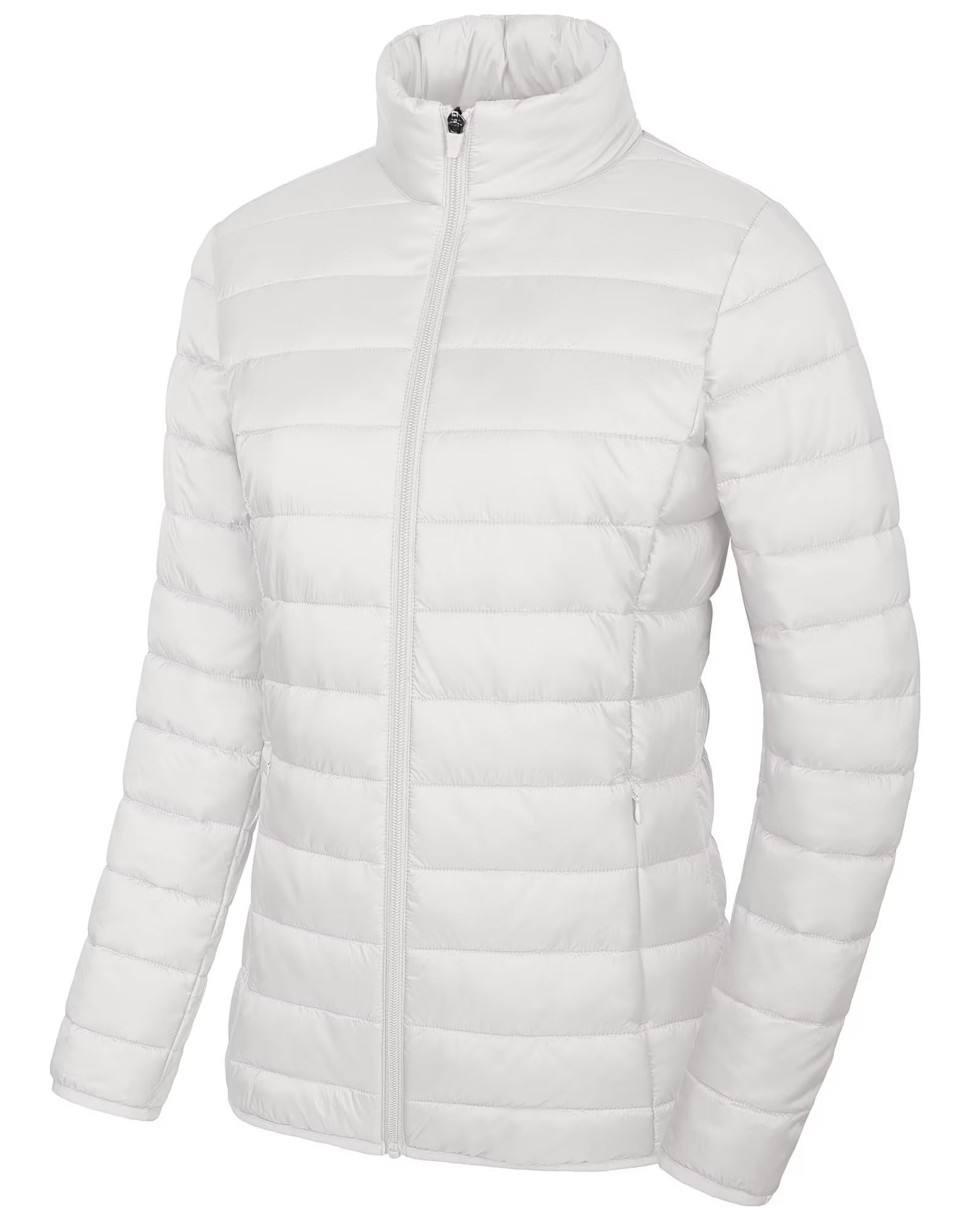 BARSDAR MAGCOMSEN Women's Puffer Jacket Lightweight Quilted Padded 4 Pockets Zip-up Stand-collar Winter Fleece Coat