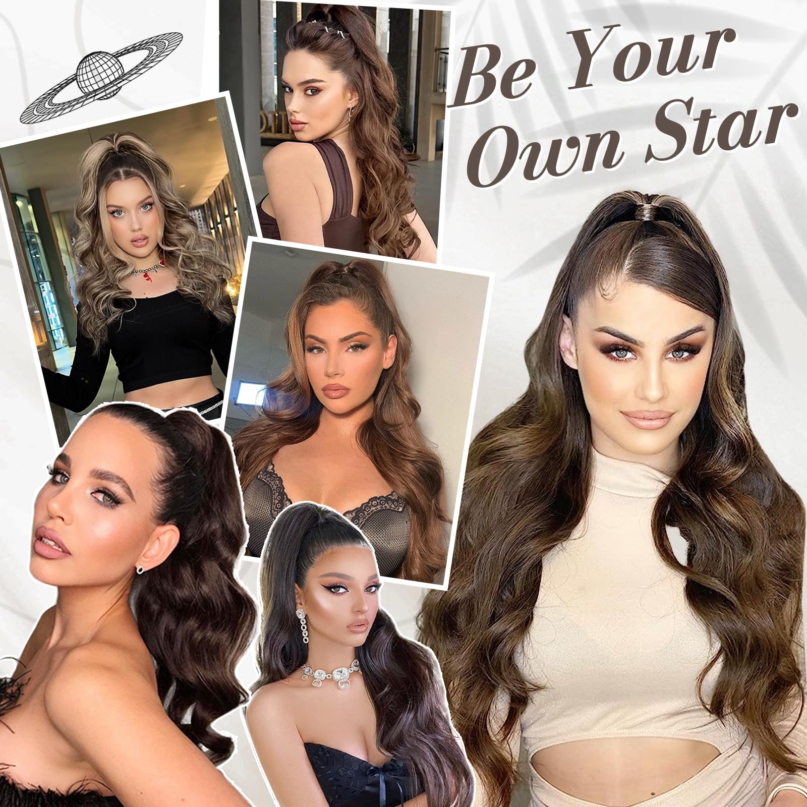 BARSDAR Claw Clip Ponytail Extension, BARSDAR 20'' Claw Clip Wavy Ponytail Hair Extensions for Women Synthetic Balayage Clip in Ponytail Hairpieces Fake Pony Tails for Girls Daily Party(Brown & Auburn)