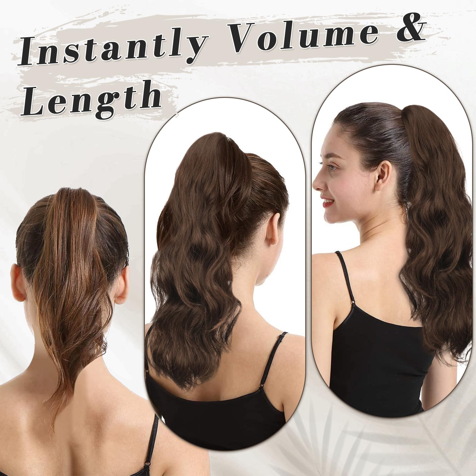 BARSDAR Claw Clip Ponytail Extension, BARSDAR 20'' Claw Clip Wavy Ponytail Hair Extensions for Women Synthetic Balayage Clip in Ponytail Hairpieces Fake Pony Tails for Girls Daily Party(Brown & Auburn)