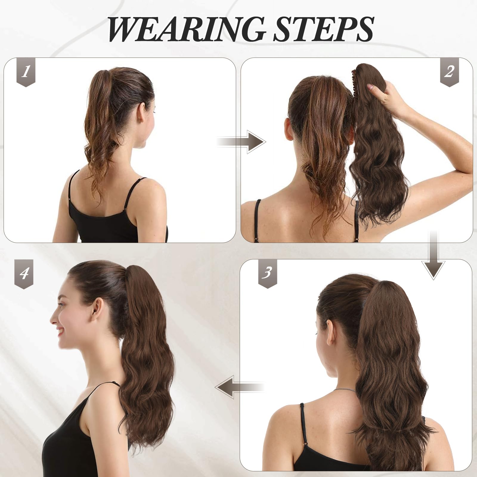 BARSDAR Claw Clip Ponytail Extension, BARSDAR 20'' Claw Clip Wavy Ponytail Hair Extensions for Women Synthetic Balayage Clip in Ponytail Hairpieces Fake Pony Tails for Girls Daily Party(Brown & Auburn)