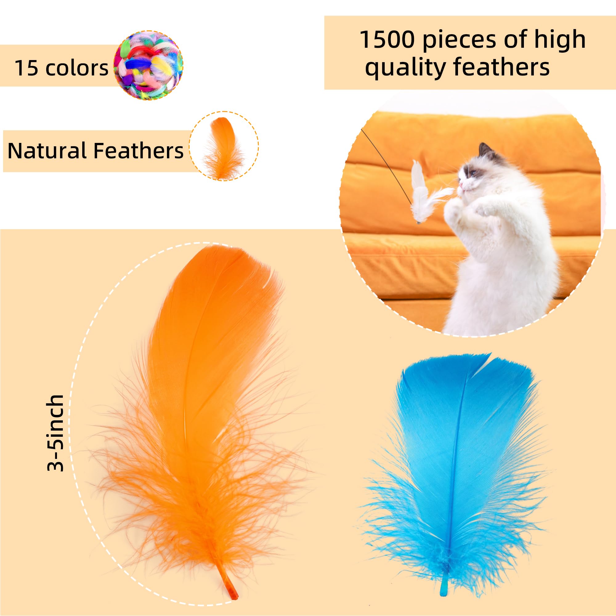 BARSDAR 1500pcs Colorful Craft Feathers 3-5Inchs for Crafts Bulk 15Colors Decorative Feathers hat Feathers for DIY Crafts Wedding Home Party Decorations