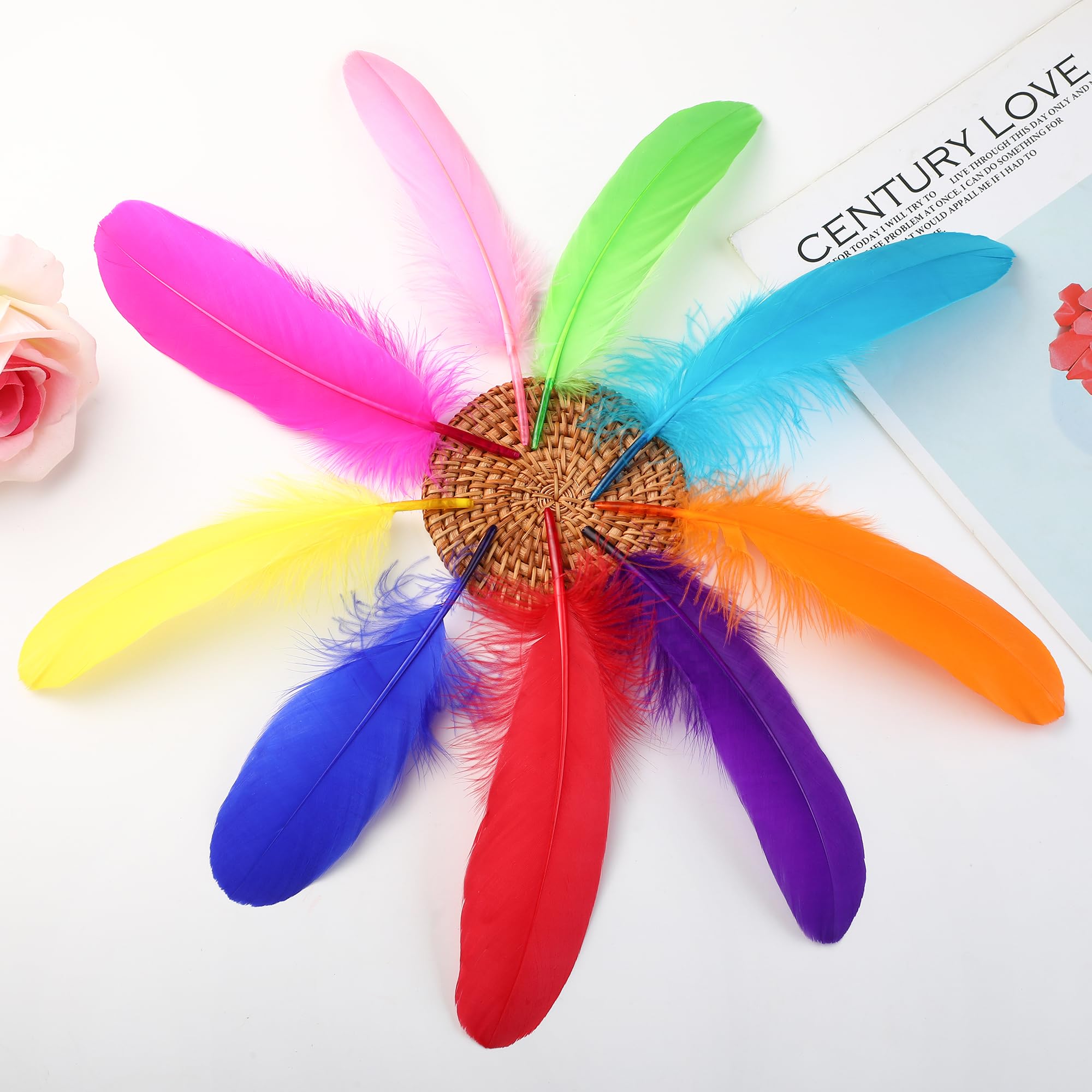 BARSDAR Colorful Goose Feathers for Crafts - 120Pcs 6-8inch Craft Colored Feathers for DIY Crafts,Angel Wings,Dream Catcher and Wedding Party Decor