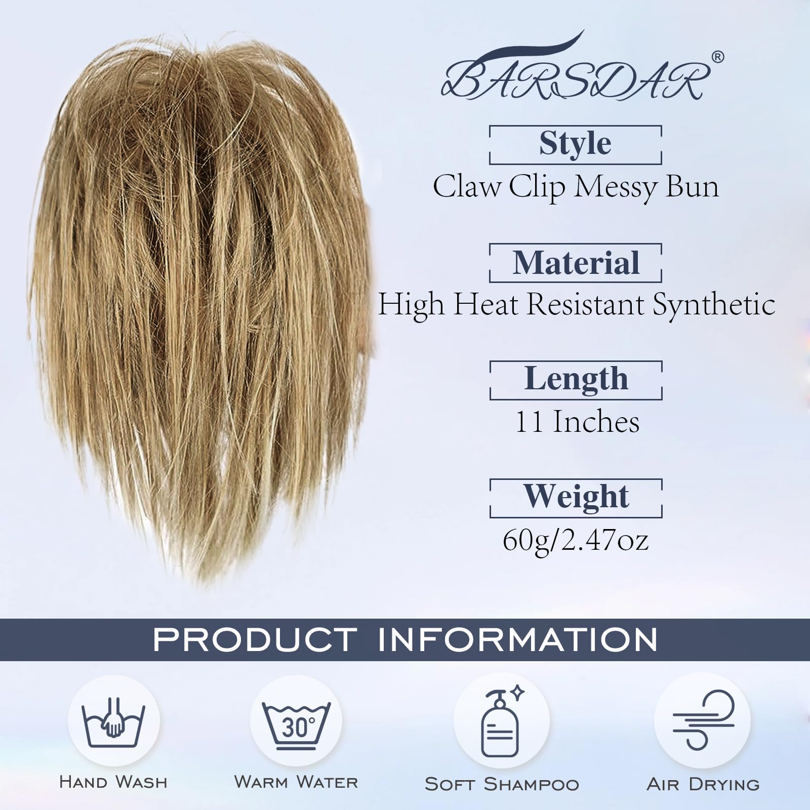 BARSDAR Claw Clip Messy Bun Hair Piece, Short Straight Hair Ponytail Bun Extensions Blonde Hair Bun Synthetic Claw Clip on Hairpieces Fake Hair Bun Extensions for Women Girls-Blonde