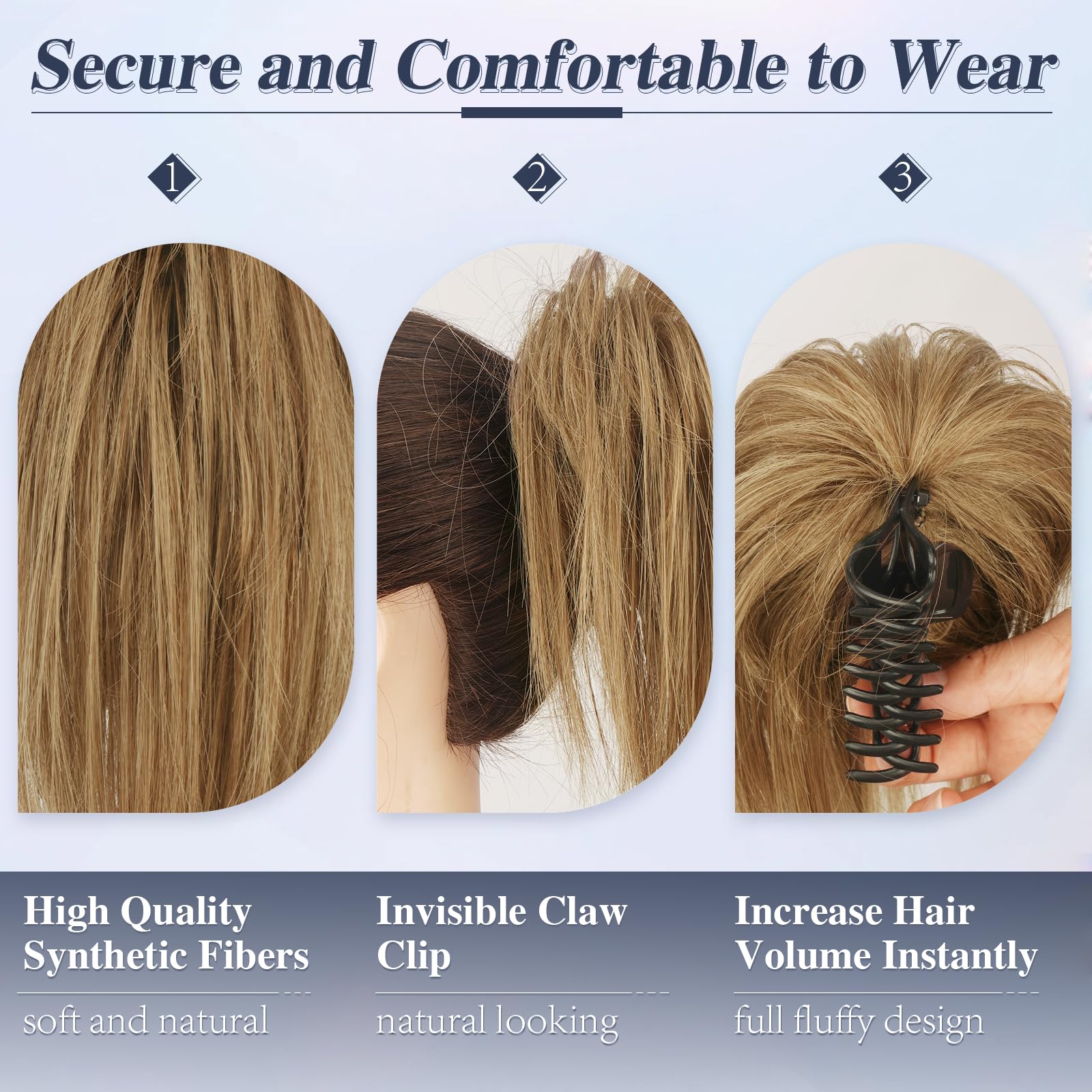 BARSDAR Claw Clip Messy Bun Hair Piece, Short Straight Hair Ponytail Bun Extensions Blonde Hair Bun Synthetic Claw Clip on Hairpieces Fake Hair Bun Extensions for Women Girls-Blonde