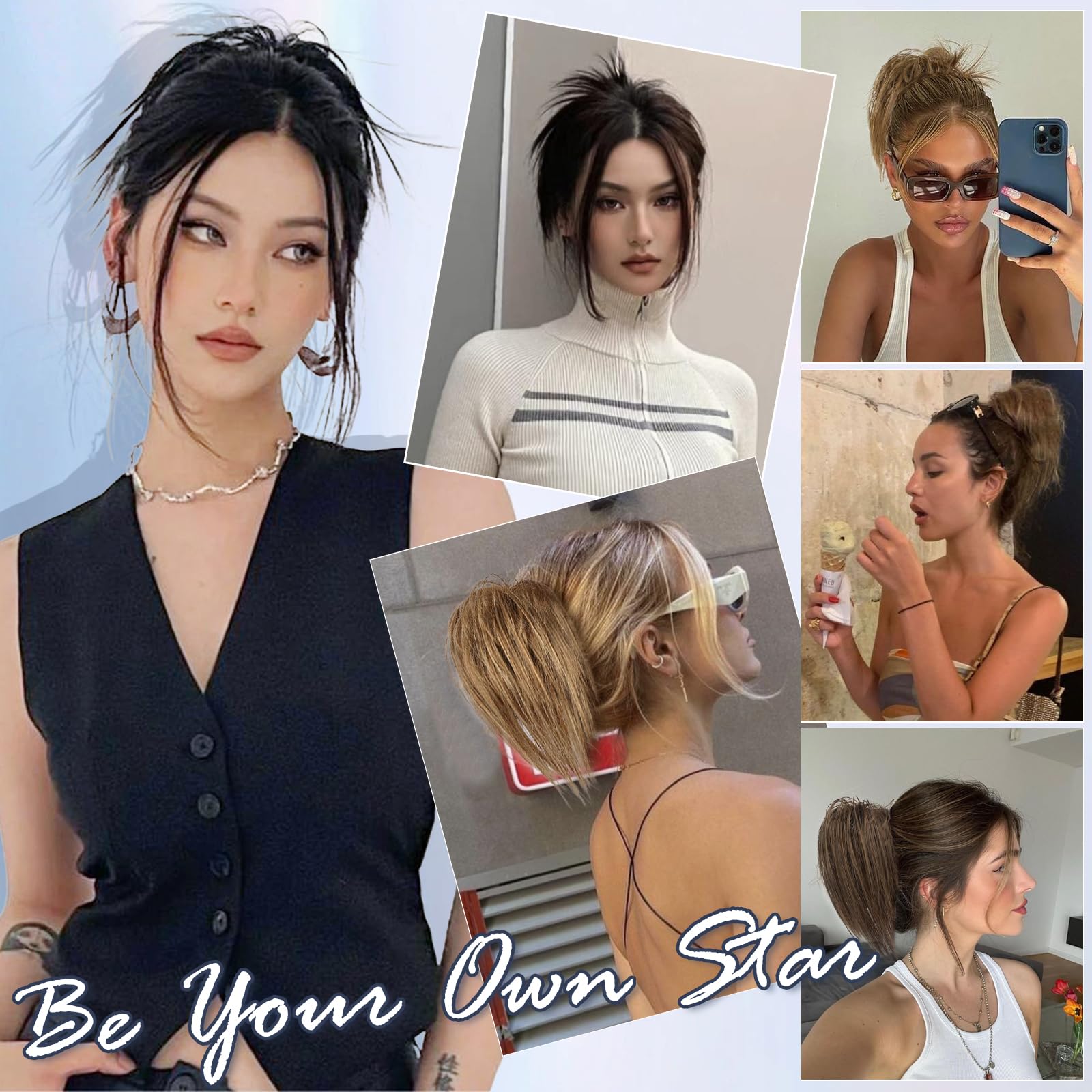 BARSDAR Claw Clip Messy Bun Hair Piece, Short Straight Hair Ponytail Bun Extensions Blonde Hair Bun Synthetic Claw Clip on Hairpieces Fake Hair Bun Extensions for Women Girls-Blonde