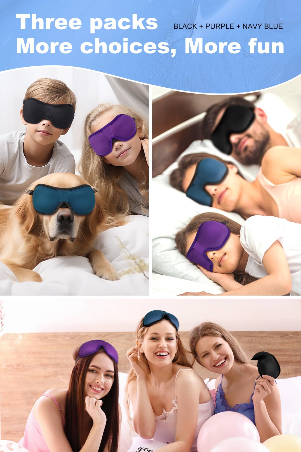BARSDAR 3-Pack 3D Sleep Mask for Men and Women – Contoured Sleeping Mask for Blocking Light, Ideal for Side Sleepers, with Nose Bridge, Perfect for Travel, Shift Work