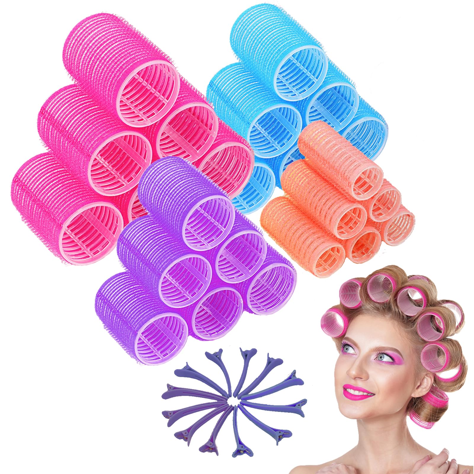 BARSDAR Hair Rollers Set,36 Pcs Hair Curlers,Hair Rollers for Volume Long & Medium Hair,4 Size Self Grip Hair Rollers,Large Rollers Hair Curlers with 24 Rollers,12 Clips