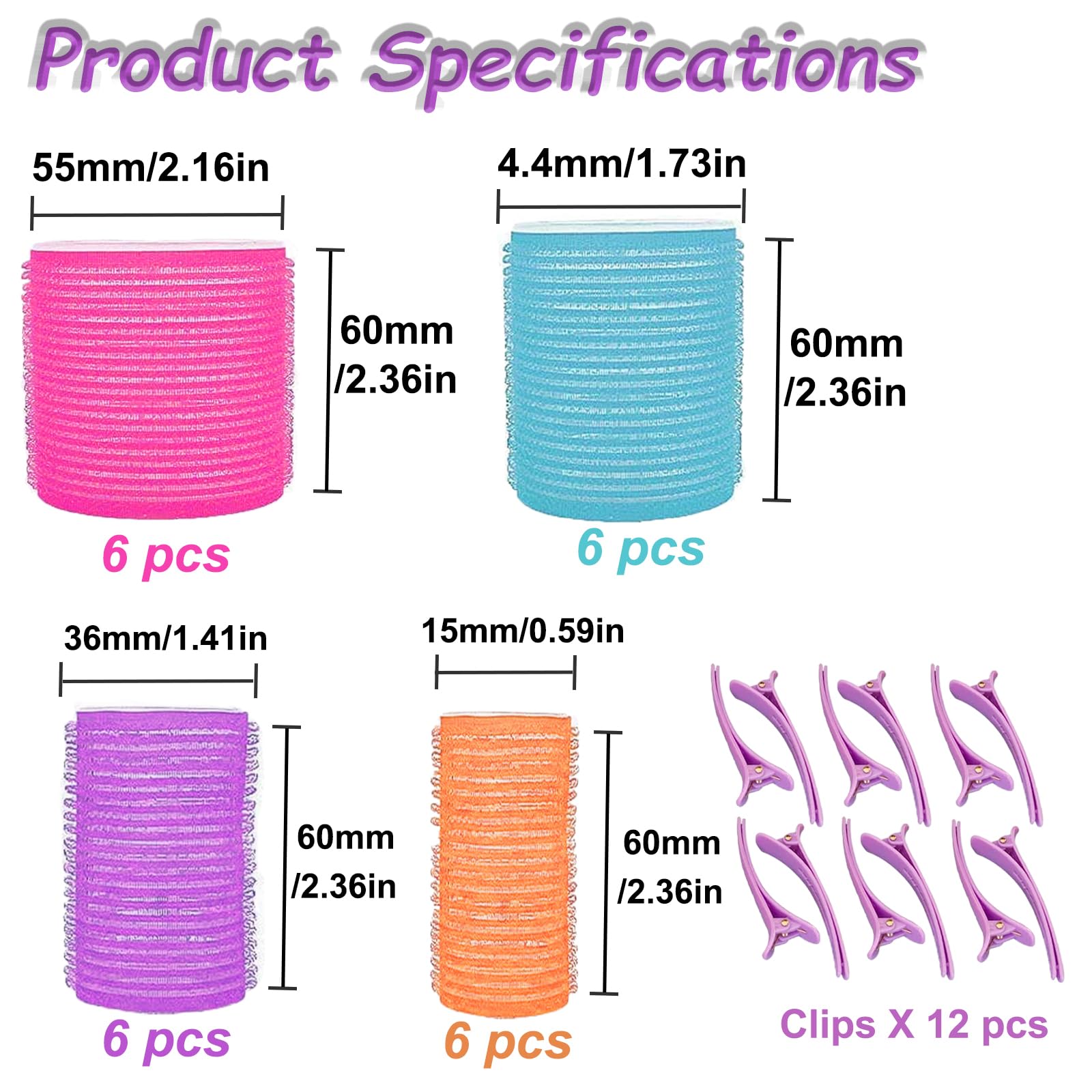 BARSDAR Hair Rollers Set,36 Pcs Hair Curlers,Hair Rollers for Volume Long & Medium Hair,4 Size Self Grip Hair Rollers,Large Rollers Hair Curlers with 24 Rollers,12 Clips