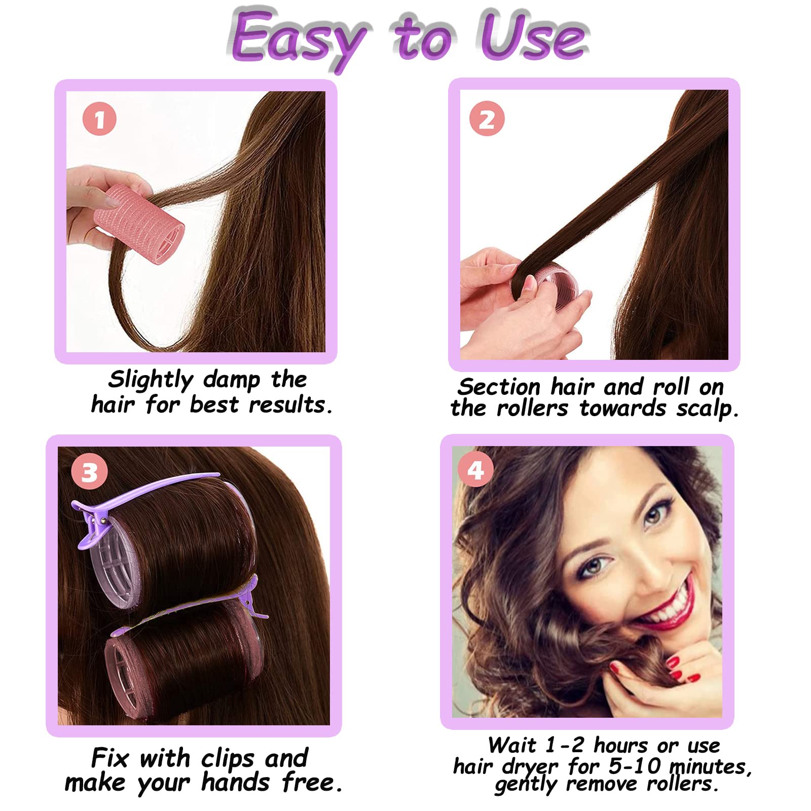 BARSDAR Hair Rollers Set,36 Pcs Hair Curlers,Hair Rollers for Volume Long & Medium Hair,4 Size Self Grip Hair Rollers,Large Rollers Hair Curlers with 24 Rollers,12 Clips