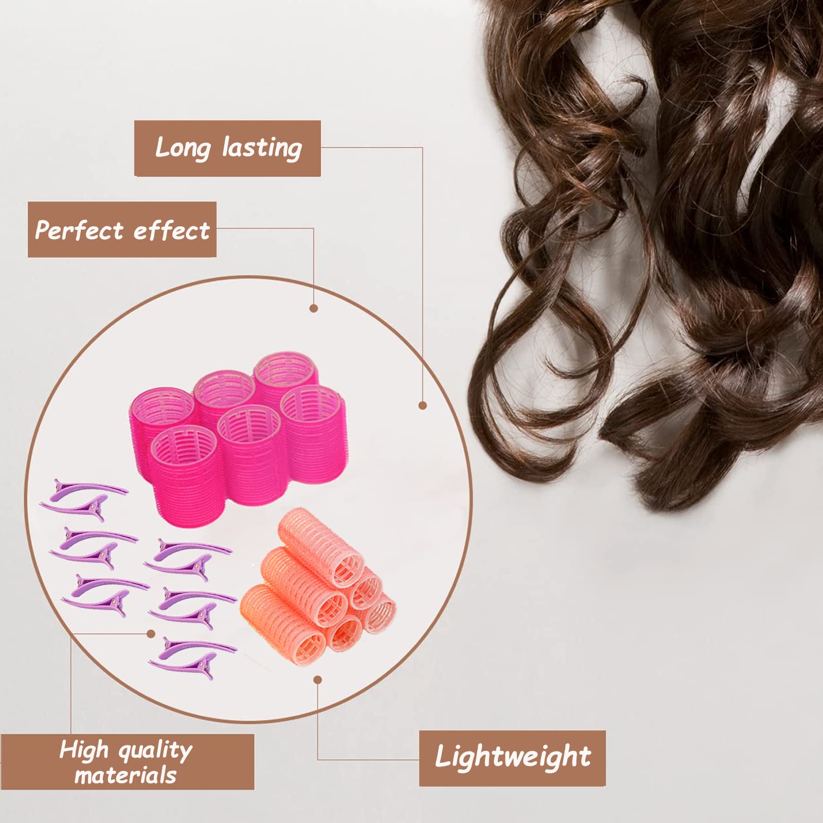 BARSDAR Hair Rollers Set,36 Pcs Hair Curlers,Hair Rollers for Volume Long & Medium Hair,4 Size Self Grip Hair Rollers,Large Rollers Hair Curlers with 24 Rollers,12 Clips