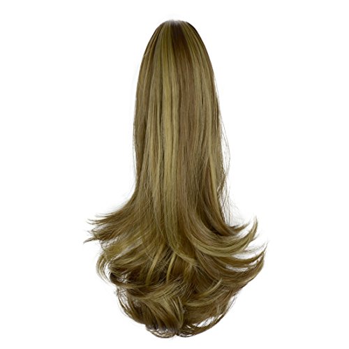 BARSDAR 15" Ponytail Hair Extension Clip in/on Ponytail Curly Synthetic Claw Extension Hairpiece for Women(Golden Brown & Light Blonde)