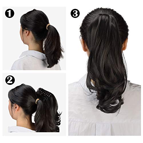 BARSDAR 15" Ponytail Hair Extension Clip in/on Ponytail Curly Synthetic Claw Extension Hairpiece for Women(Golden Brown & Light Blonde)