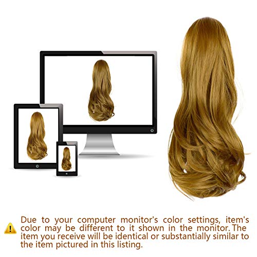 BARSDAR 15" Ponytail Hair Extension Clip in/on Ponytail Curly Synthetic Claw Extension Hairpiece for Women(Golden Brown & Light Blonde)