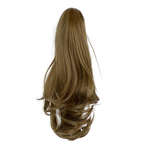 BARSDAR 15" Ponytail Hair Extension Clip in/on Ponytail Curly Synthetic Claw Extension Hairpiece for Women(Light Golden Brown & Pale Golden Blonde)